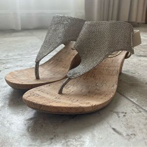 White Mountain Light Gold Wedge Sandal